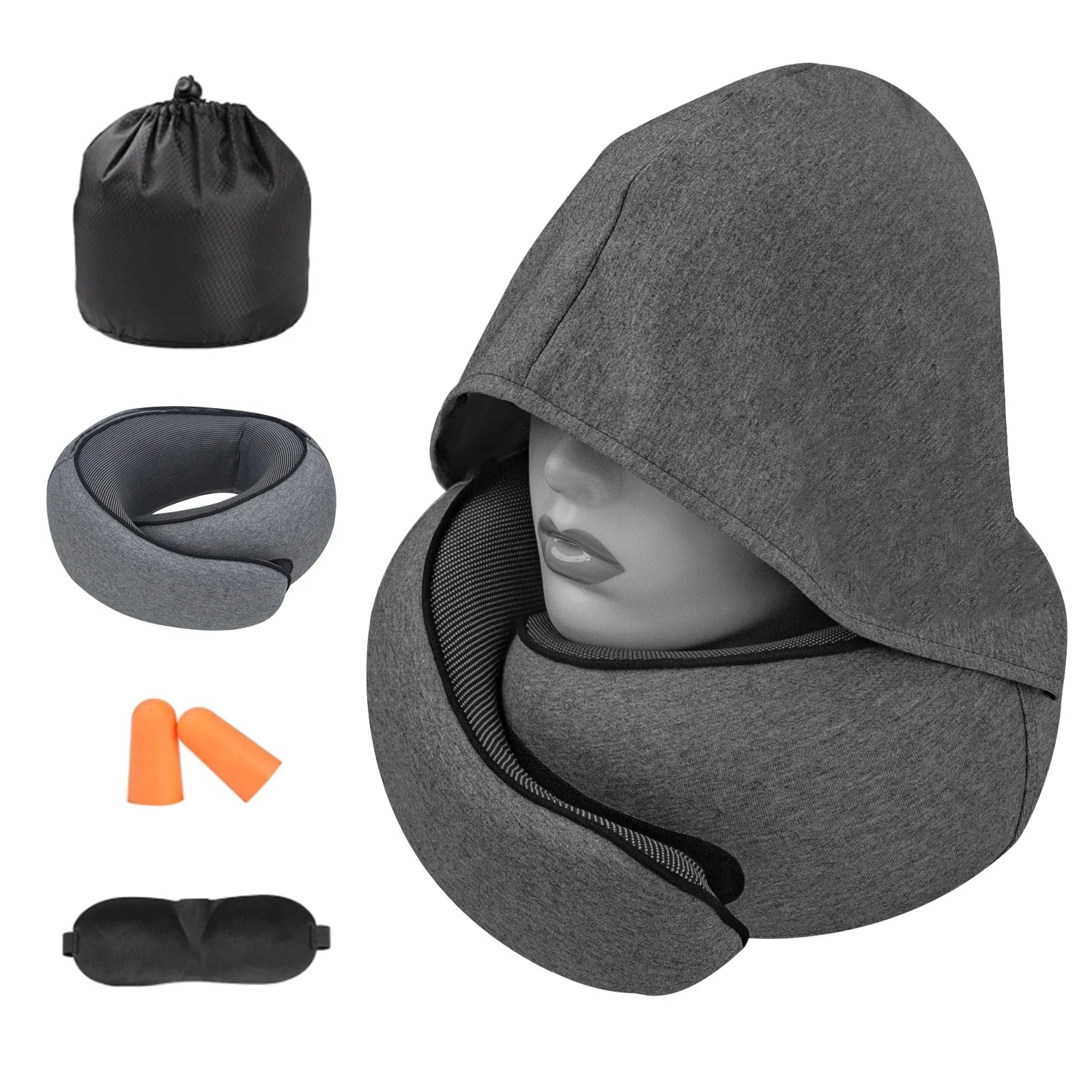 U-formet nakkepude med hætte i minimalistisk design