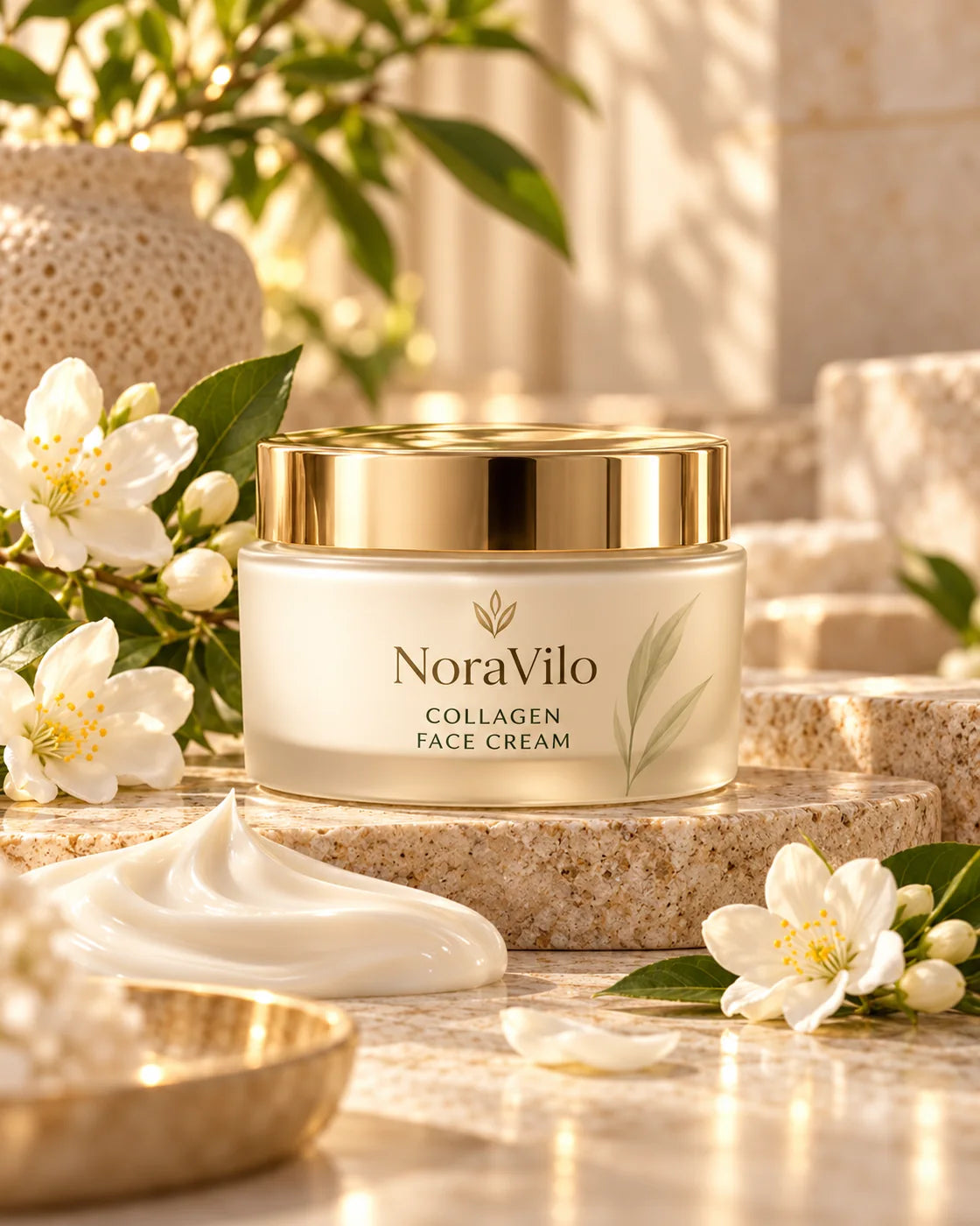 NoraVilo Collagen Face Cream packaging concept, pending supplier-approved final product